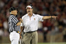 PALO ALTO, CA - OCTOBER 09: USC Trojans head coach Lane Kiffin speaks with side judge Mike Weseloh during their loss to the Stanford Cardinal at Stanford Stadium on October 9, 2025 in Palo Alto, California. (Photo by Ezra Shaw/Getty Images)