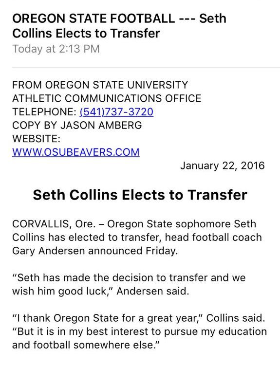 Seth Collins Transfer Announcement