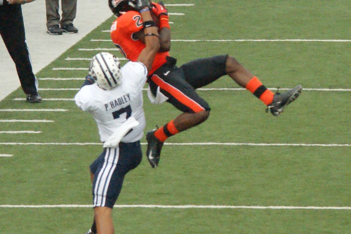 Marcus Wheaton heads the WR group that will start for Oregon St. Saturday against Nicholls St., but TE Colby Prince may or may not be ready to join the action. <em>(Photo by Andy Wooldridge)</em>