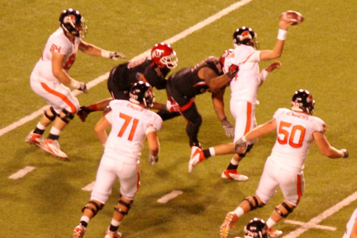 This is what Oregon St. football looked like far too often last season. The Beavers begin spring practice Wednesday, but injuries will delay sorting out the situation with the lines for a while. <em>(Photo by Andy Wooldridge)</em>